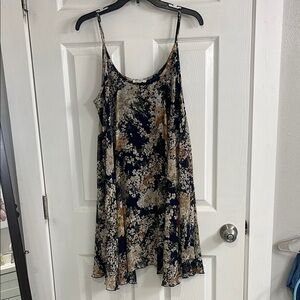 Umgee Blue and Cream Sundress Sleeveless Spaghetti Strap Mini